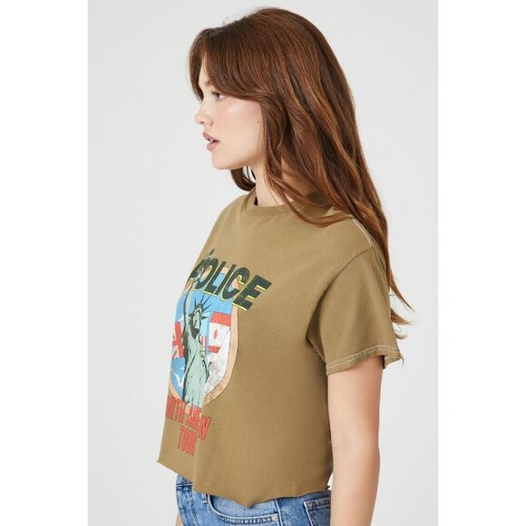 NWT Forever 21 The Police Cropped Graphic Tee in Brown - Size S/M - Picture 6 of 8